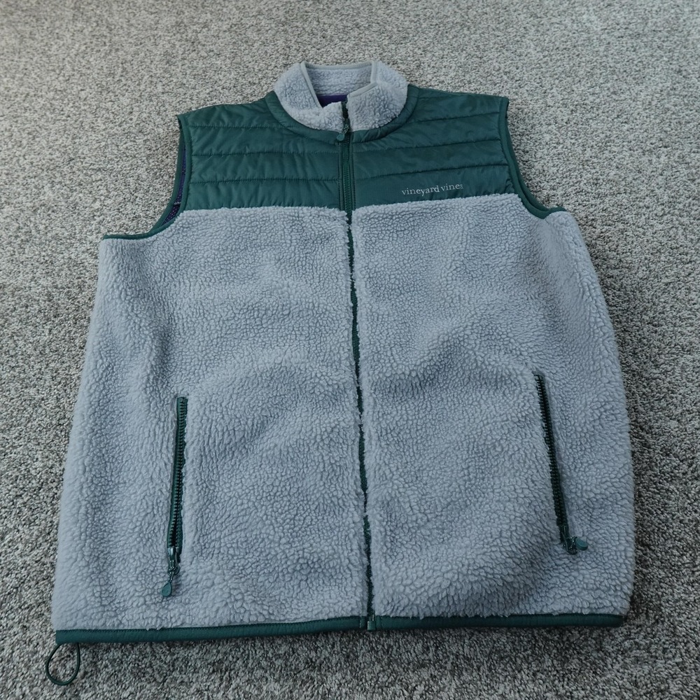 Vineyard Vines Vest Mens 2XL Gray Green Fleece Quilted Full Zip Jacket Preppy - Picture 2 of 12